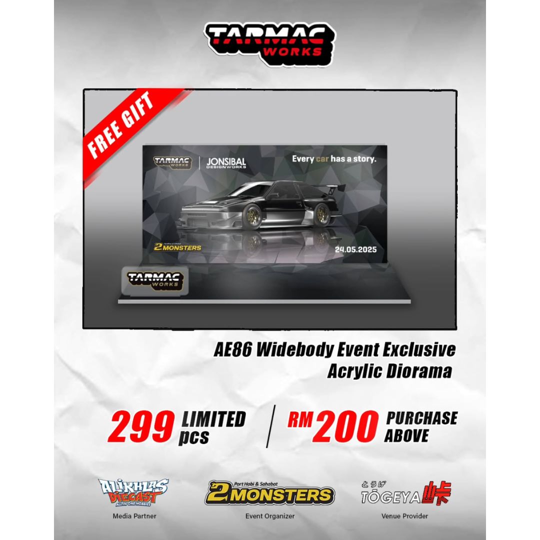 Tarmac Works Toyota Sprinter Trueno AE86 Widebody + Display Base | 2025 Night Shift Togeya